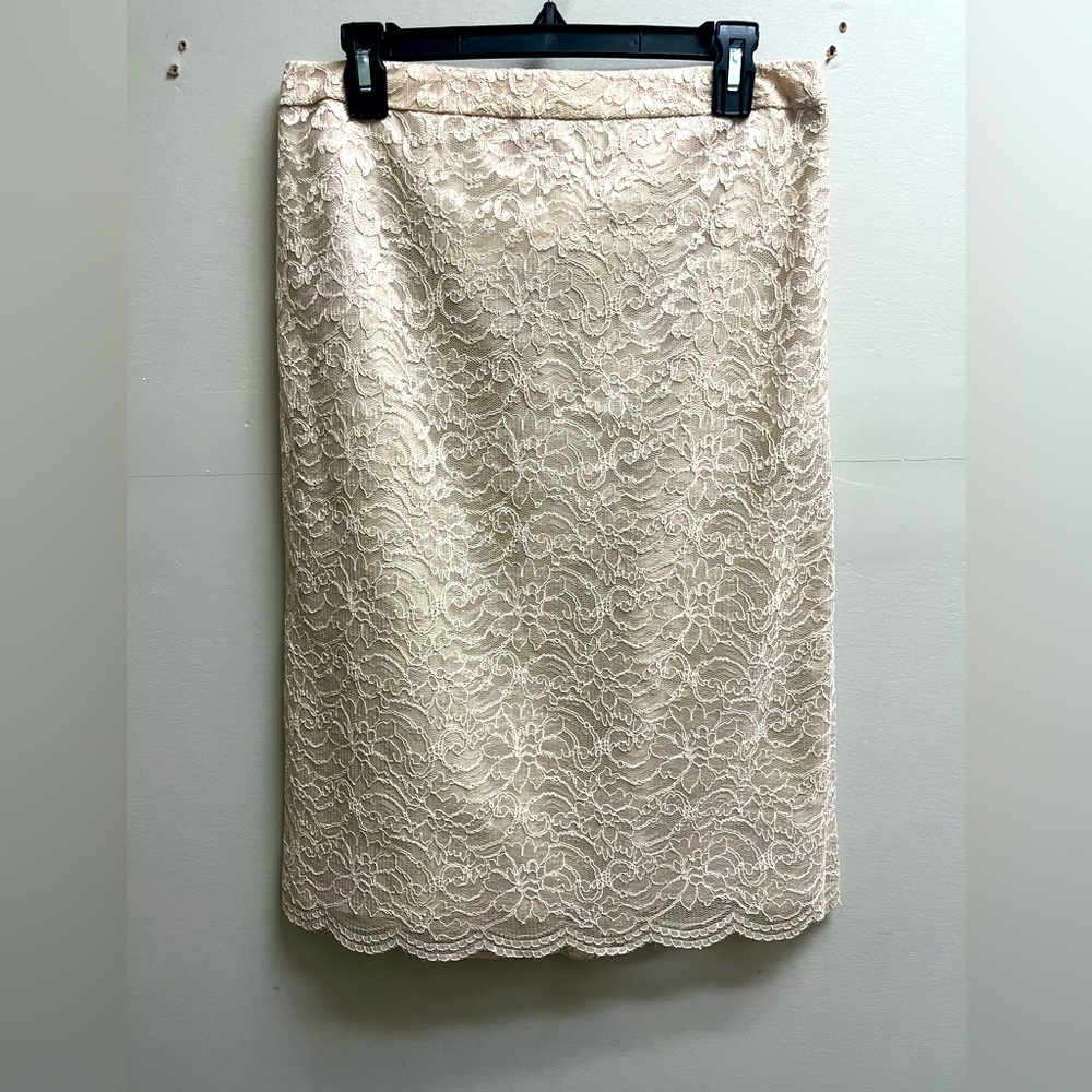 Banana Republic Cream Lace Lined Formal Knee Length Skirt Sz 10 New With Tags